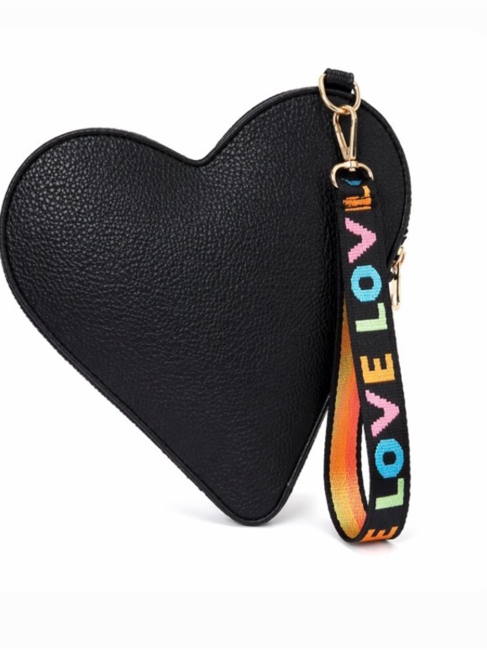Black Heart Wristlet Clutch with Colorful 'LOVE' Strap